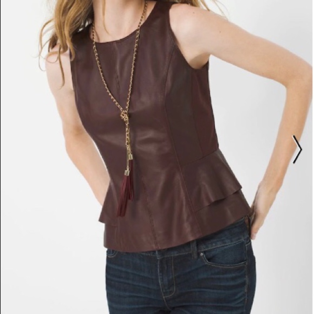 WHBM Peplum Leather Bodice Top Deep Claret Size 10 - Picture 4 of 11